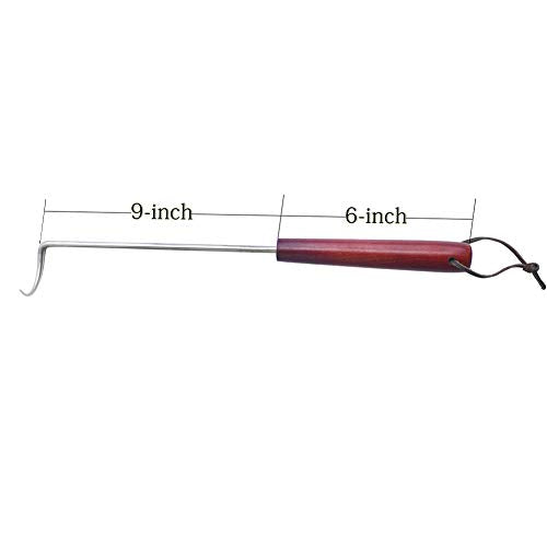 15-Inch Stainless Steel BBQ Meat Turner Hook with Wooden Handle