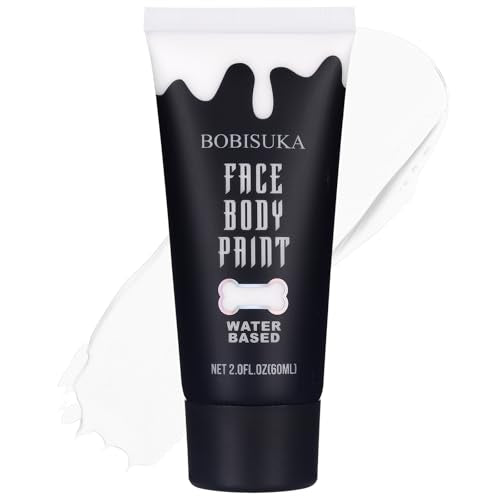 BOBISUKA White Face & Body Paint - Water-Based, Non-Toxic, Washable for Halloween & Cosplay