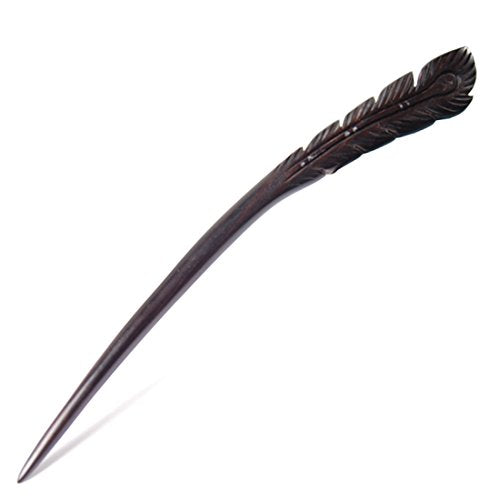 Handmade Ebony Wood Hair Sticks - Phoenix Feather Design (2 Count, 7")
