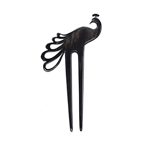 Marycrafts Peacock Buffalo Horn Hair Fork - Handmade Artisan Hair Stick