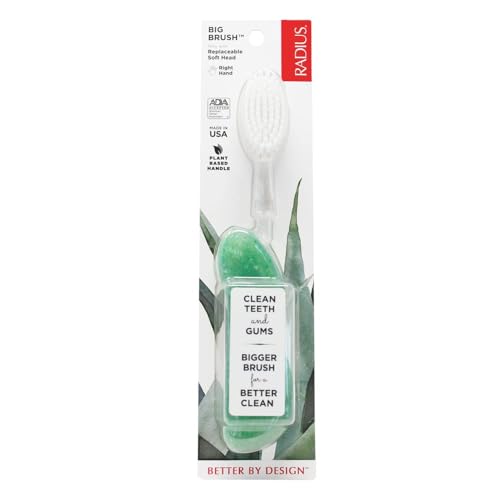 RADIUS Big Brush Toothbrush with Replaceable Head, Right Hand Eco-Grind Soda Pop, BPA-Free, ADA Accepted