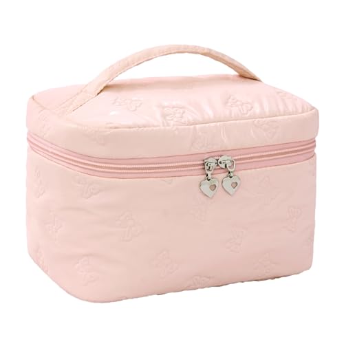 Pink Large Travel Makeup Bag with Mesh Pockets - Alamealle