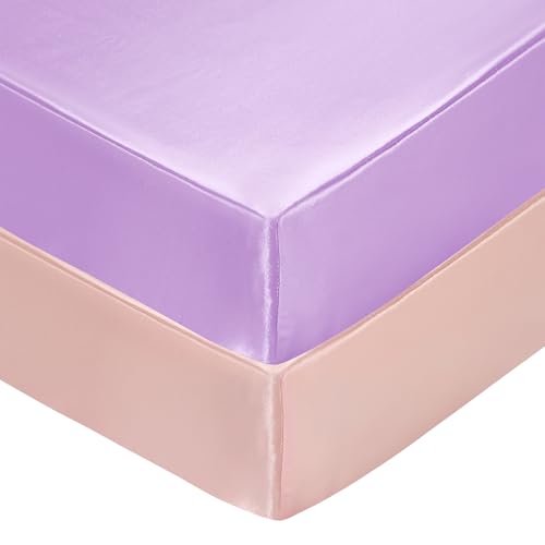 SiinvdaBZX Satin Mini Crib Sheets 2-Pack, 38x24in - Pink & Lavender