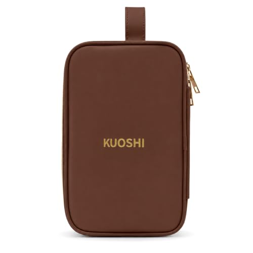 KUOSHI Brown Travel Makeup Bag - Large Waterproof Cosmetic Organizer with Dividers