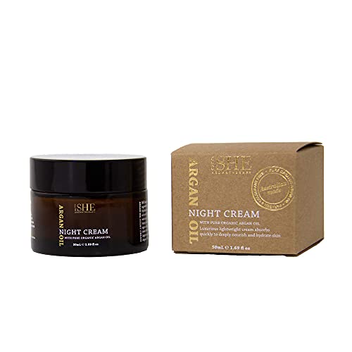 Om She Aromatherapy Argan Night Cream - Organic Nourishing Face Moisturizer, Hydrating & Softening, 1.69 fl oz