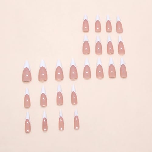BABALAL Long French Tip Press-On Nails - 24 Pcs Glossy White Acrylic