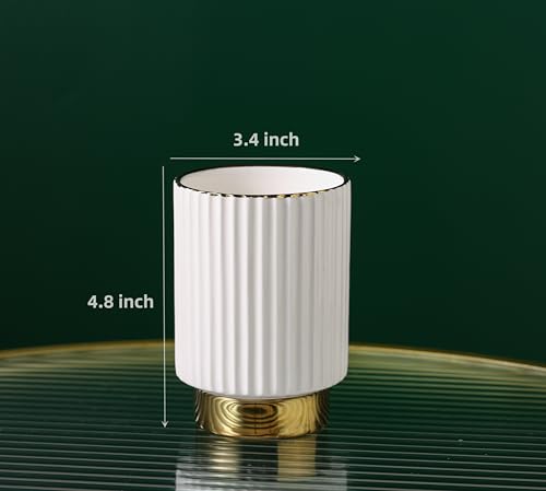 IEEK White Ceramic Makeup Brush Holder Organizer with Gold Accents