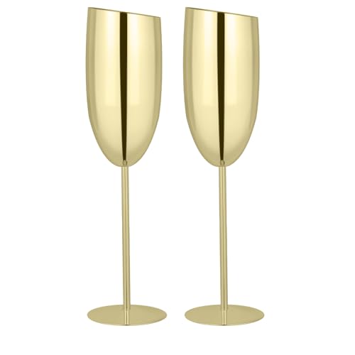 TJ Stainless Steel Champagne Glasses Set of 2 - Unbreakable 8.5 oz Flutes for Parties & Weddings