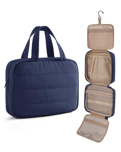 LIGHT FLIGHT Large Navy Blue Travel Toiletry Bag - Hanging Organizer for Makeup & Toiletries