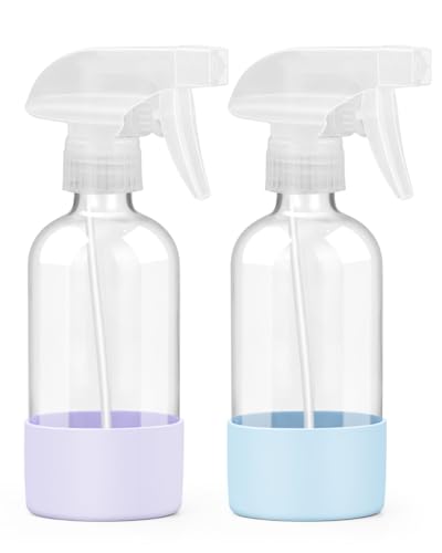 8 oz Glass Spray Bottles 2 Pack with Silicone Sleeve - Blue & Purple