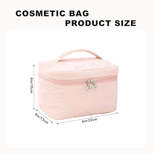 Pink Large Travel Makeup Bag with Mesh Pockets - Alamealle