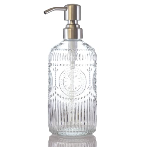 Elegant Glass Soap Dispenser with Stainless Steel Pump - 17oz
