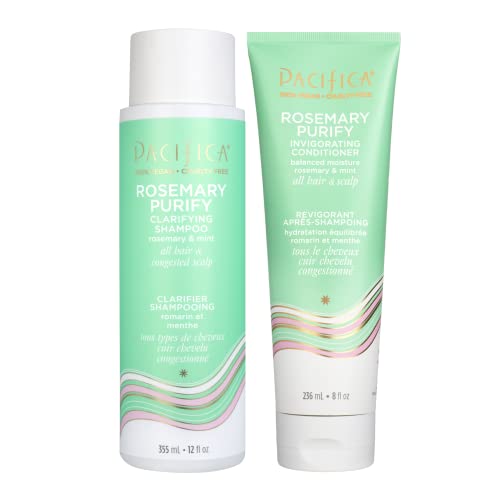 Pacifica Rosemary Mint Clarifying Shampoo & Conditioner Set - 12 oz & 8 oz, Vegan & Sulfate-Free, Mint Scent, Invigorating Hair Care