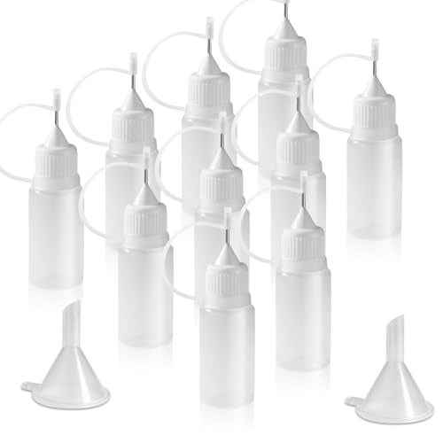 10ml Precision Tip Squeeze Bottles - 10 Pack with Funnels