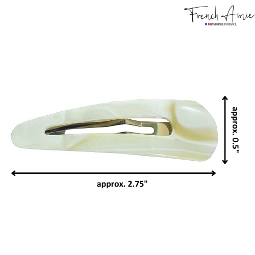 French Amie 2.75 Inch Ivory Snap Hair Clips, Handmade Cellulose Acetate