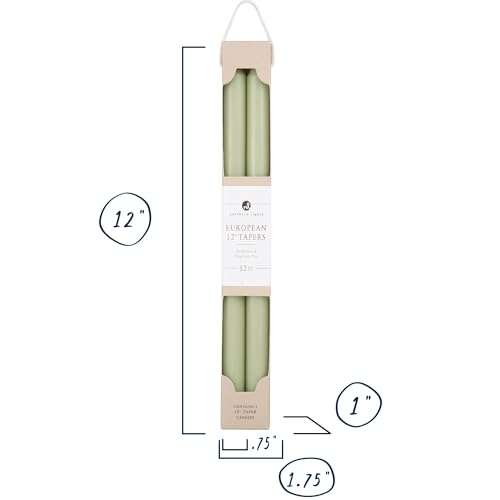 Sage Green Taper Candles - 12" 2-Pack, Smokeless & Dripless