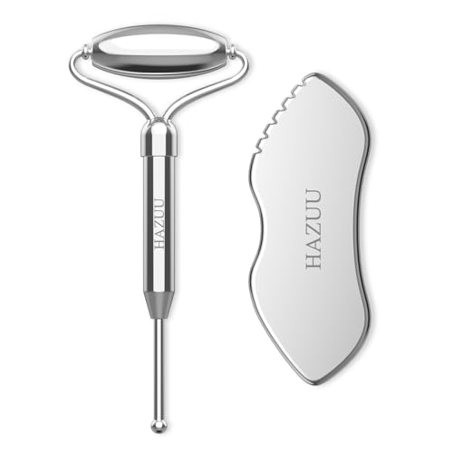 HAZUU Stainless Steel Gua Sha Facial Tool Kit & Massage Roller Set