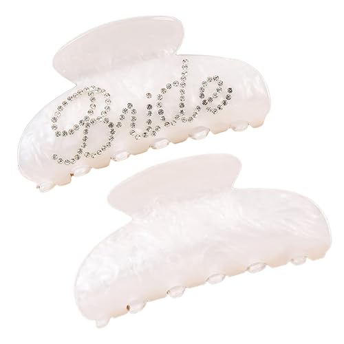 DUOJINSANXI White 2-Pack Bridal Claw Hair Clips Rhinestone Logo for Wedding & Party