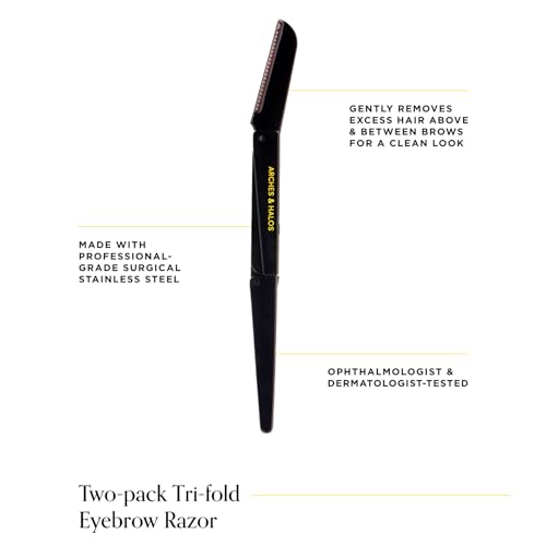 Arches & Halos Two Pack Tri-Fold Travel Eyebrow Razor for Women - Rust-Proof & Precise Shaping
