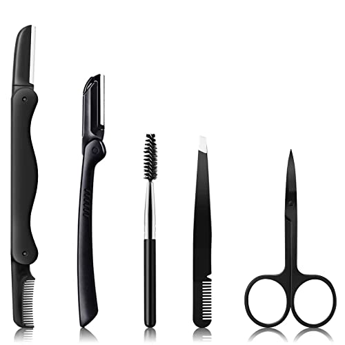 KAJUDA 5-in-1 Eyebrow Grooming Kit with Razor, Scissors & Tweezers