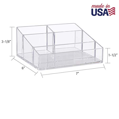 STORi Clear Plastic Makeup Organizer - 4-Compartment Vanity Storage