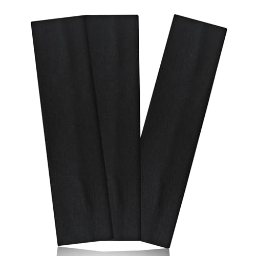 Non-Slip Black Headbands for Women - 3 Pack Elastic Sports Hairbands
