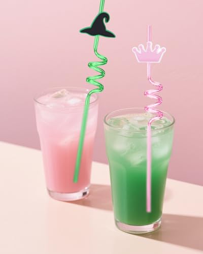 Wicked Straws Party Favors - Reusable Witch Hat & Crown Straws, 12 Pack