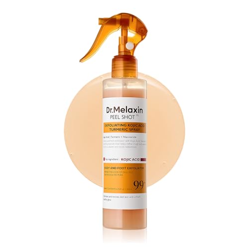 Dr.Melaxin Peel Shot Kojic Acid Turmeric Body Exfoliator Spray 6.76 fl.oz - AHA PHA Niacinamide Body Scrub for KP Bumps, Dark Spots, Uneven Skin Tone, Dead Skin, Korean Skin Care