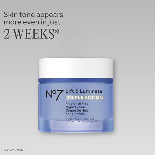 No7 Lift and Luminate Fragrance-Free Night Cream 50ml - Anti-Aging Moisturizer with Hyaluronic Acid & Vitamin C