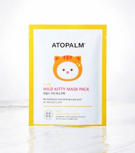ATOPALM Kids Wild Kitty Face Mask - 5 Sheet Pack, Gentle Hydrating Skin Care for Children
