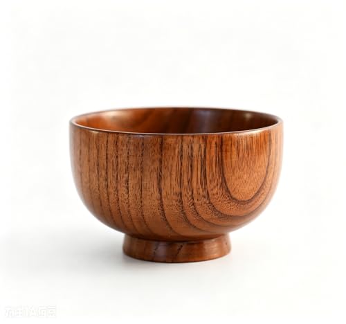 Handmade Japanese Wooden Bowl - 4.5 Inch Jujube Wood for Rice, Soup, Salad & More