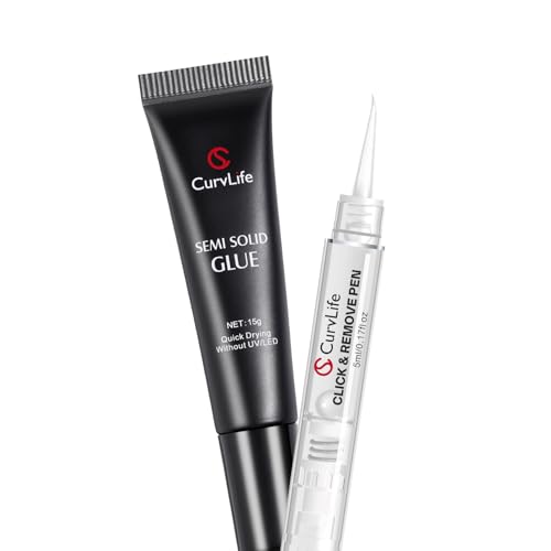 Curvlife 15g Nail Glue Gel & 5ml Remover Pen - Quick Drying, No UV Needed