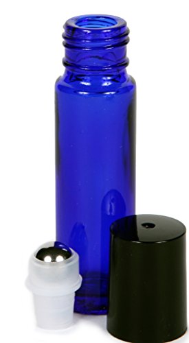 Vivaplex 10ml Cobalt Blue Glass Roll-On Bottles with Stainless Steel Roller - 27pk