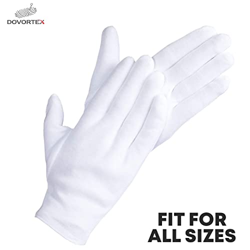 DOVORTEX 24 Pcs White Cotton Gloves - Soft, Washable, Perfect for Dry Hands & Inspections