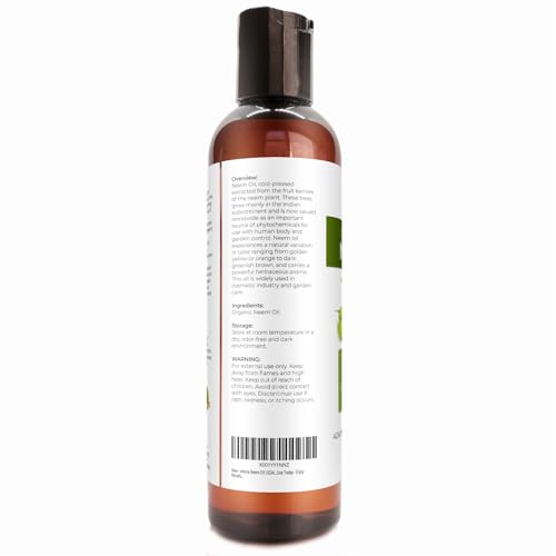 Velona USDA Organic Neem Oil 4oz Cold Pressed Virgin Unrefined Skin & Garden Oil
