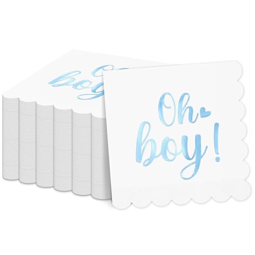 50 Blue Boy Baby Shower Napkins - Scalloped Disposable Guest Towels