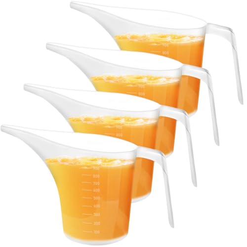 4-Pack 1000ml Measuring Funnel Pitchers - Long Spout Plastic Cups
