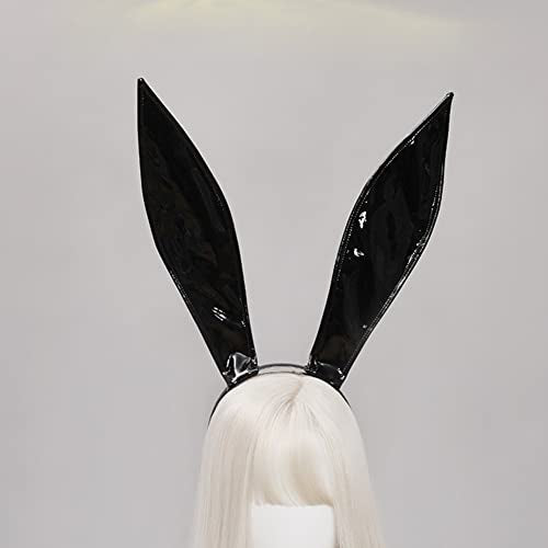 Black Leather Bunny Ear Headband, Bendable Rabbit Ears Cosplay Headwear