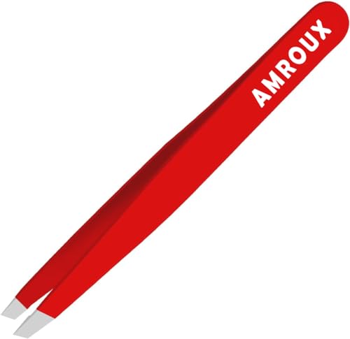 Amorux Red Stainless Steel Eyebrow Tweezers for Women & Men - Precision Facial Hair Removal