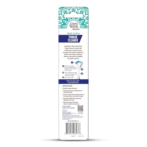 GuruNanda Dual Action Tongue Scraper & Brush - 1 Pack, Fresh Breath