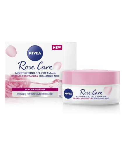 NIVEA Rose Water & Hyaluronic Acid 24h Face Moisturizer - Light Gel Cream for Sensitive Skin, 50ml
