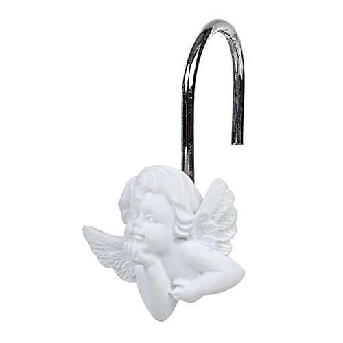 TwoFish White Angel Shower Curtain Hooks Set of 12 - Anti-Rust Decorative Resin