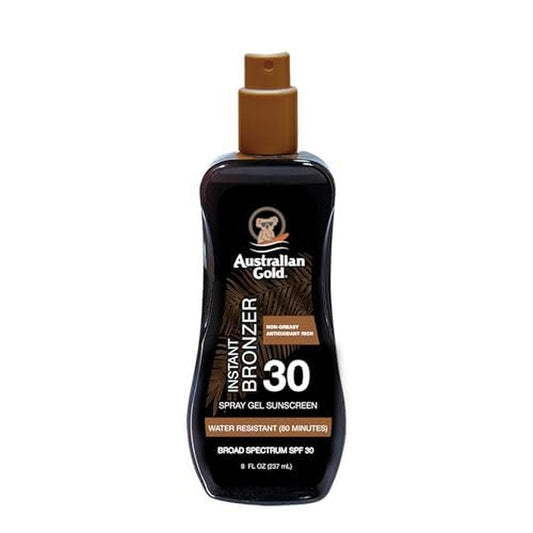 Australian Gold Spray Gel Sunscreen with Instant Bronzer SPF 30, 8 Ounce | Moisturize & Hydrate Skin | Broad Spectrum | Water Resistant | Non-Greasy | Oxybenzone Free | Cruelty Free