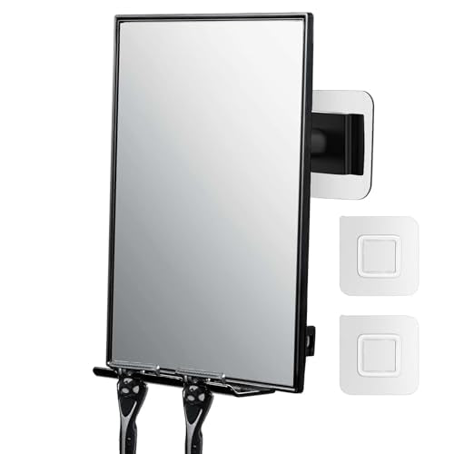 LFOYOU Shower Mirror for Shaving & Washing Your Face with a Squeegee - Built-in Two Razor Holder, 360¡ÆRotation Adjustable Shaving Bathroom Mirror - Easy Install, Home Shower Accessory(Not Fogless)