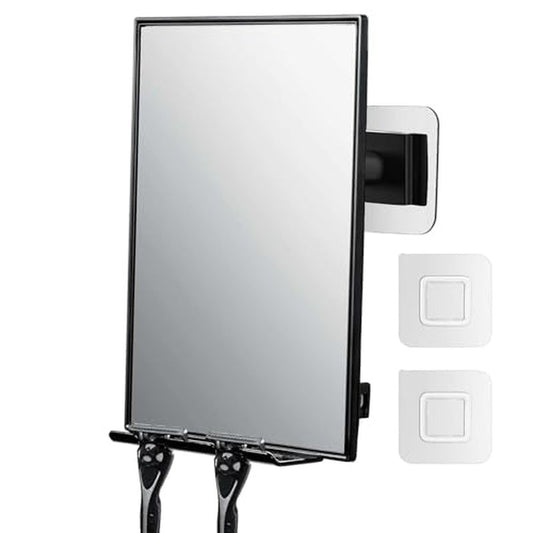 LFOYOU Shower Mirror for Shaving & Washing Your Face with a Squeegee - Built-in Two Razor Holder, 360¡ÆRotation Adjustable Shaving Bathroom Mirror - Easy Install, Home Shower Accessory(Not Fogless)