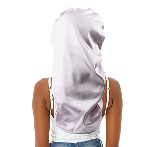 X-Large Satin Sleep Bonnet for Women - Double-Layer Long Hair Cap with Tie Band, Lilac Purple