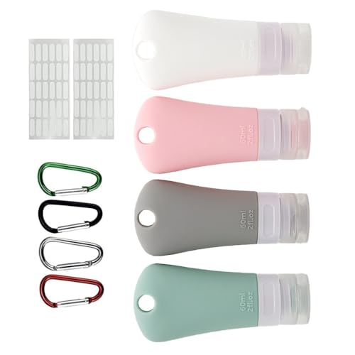 NingMengXYRHZB 4-Pack 60ml Leakproof Silicone Travel Bottles with Carabiner Hooks
