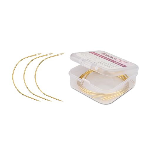 Lanshii 10Pcs Gold Curved Needles for Wig Making & Hair Extensions