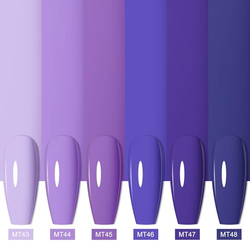 MTSSII 6-Pack Purple Blue Gel Nail Polish Set - Long Lasting UV LED Soak Off Manicure Kit for Home & Gift