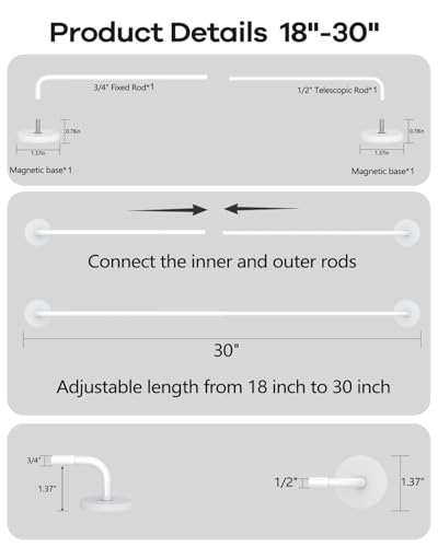 Adjustable Magnetic Curtain Rod for Metal Doors - 18 to 30 Inch